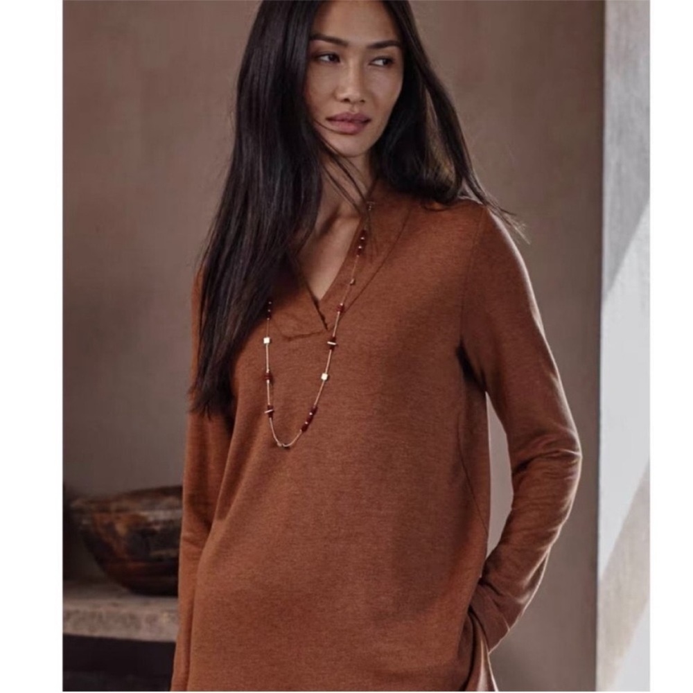 J.Jill Pure Jill Tranquility Fleece V Neck Tunic Brown Cloud Soft Size XL